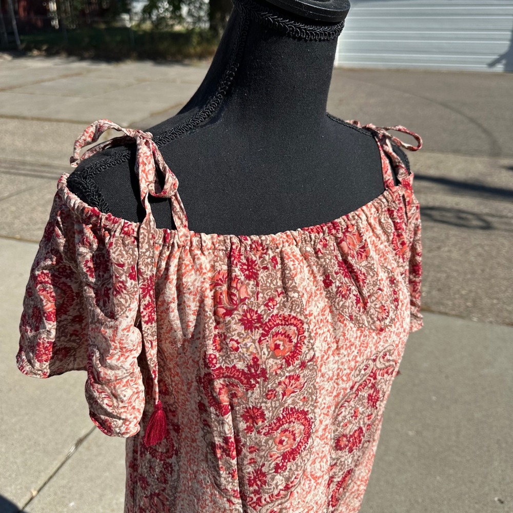 Madewell Paisley Print Off‎ The Shoulder Dress Bohemian Chic Tassel M - Picture 5 of 10
